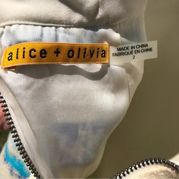 Alice + Olivia 2 Mini Dress Cream Blue Stripes Sleeveless Cut Out XS Everleigh - Picture 10 of 10